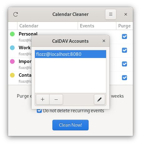 CalCleaner Screenshot: Account management